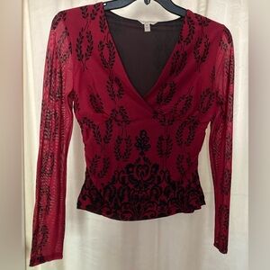 Susan Lawrence Burgundy and Black Patterned Blouse